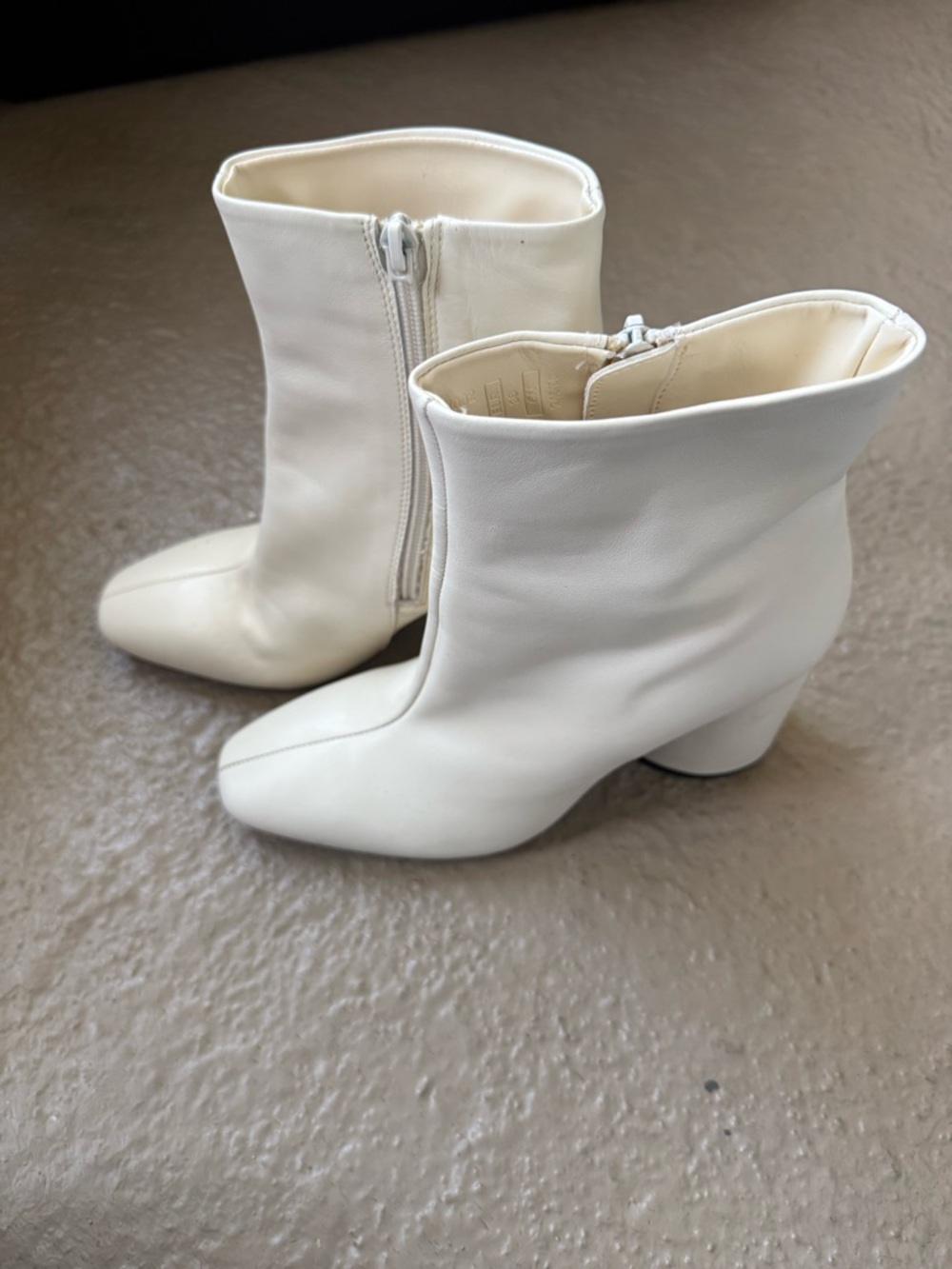 Zara Women's Ivory Mid-Calf Zip Ankle Boots 7.5